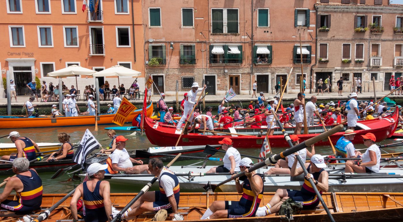 Rowing boats during Vogalonga race 2019 in Venice